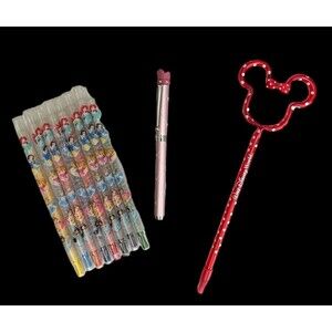 Vintage Disney Writing Set Minnie Crown Pen Silhouette Twist Crayons (Unused)